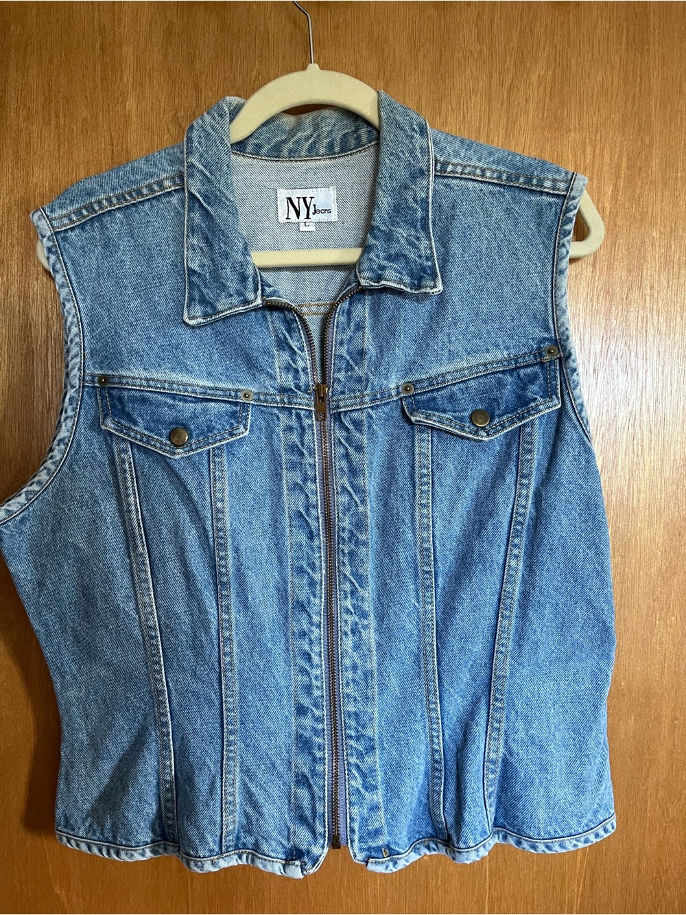 Vintage Light Blue Denim Vest with Zip Front